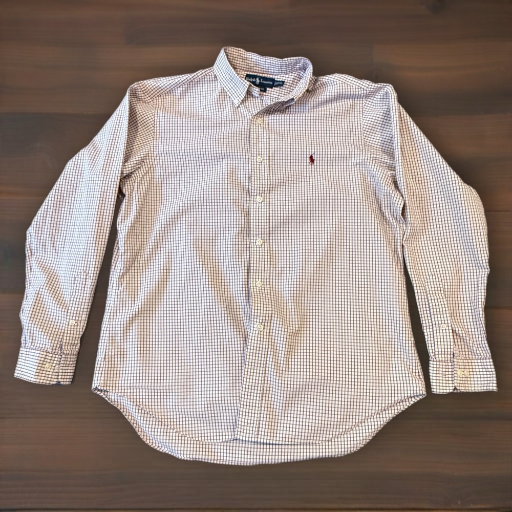 Ralph Lauren Classic Fit Plaid Button-Down Shirt Sz 16.5/34 Burgundy Check - Picture 8 of 13